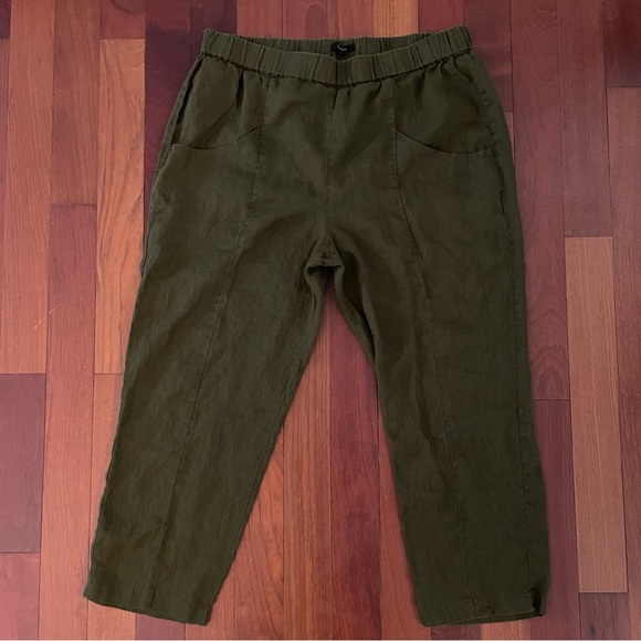 Quince 100% European Linen Tapered Ankle Pants in Martini Olive Color Size XL - Picture 9 of 13